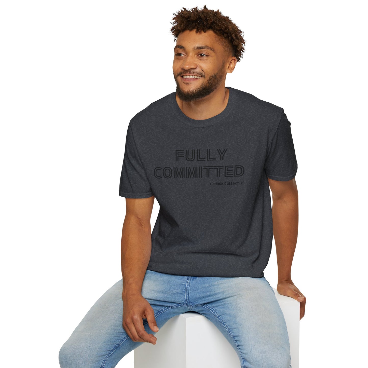 BLACK WRITING FULLY COMMITTED Unisex Softstyle T-Shirt