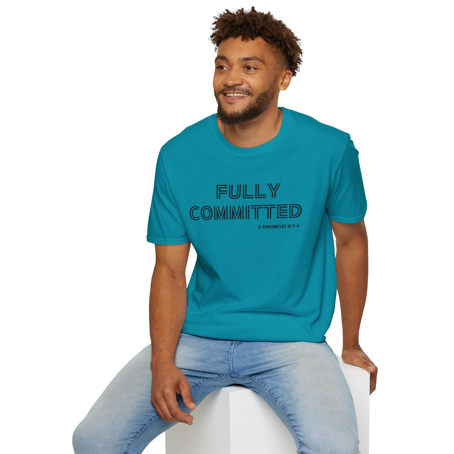 BLACK WRITING FULLY COMMITTED Unisex Softstyle T-Shirt