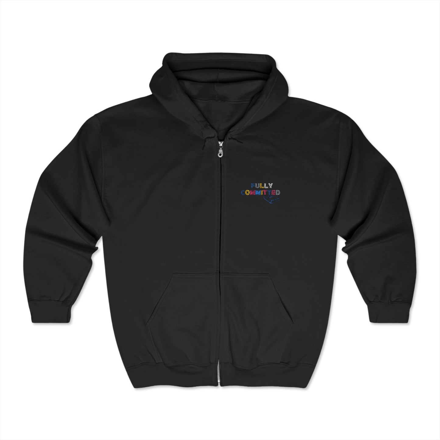 FULLY COMMITTED Embroidery Multicolor Unisex Heavy Blend™ Full Zip Hooded Sweatshirt