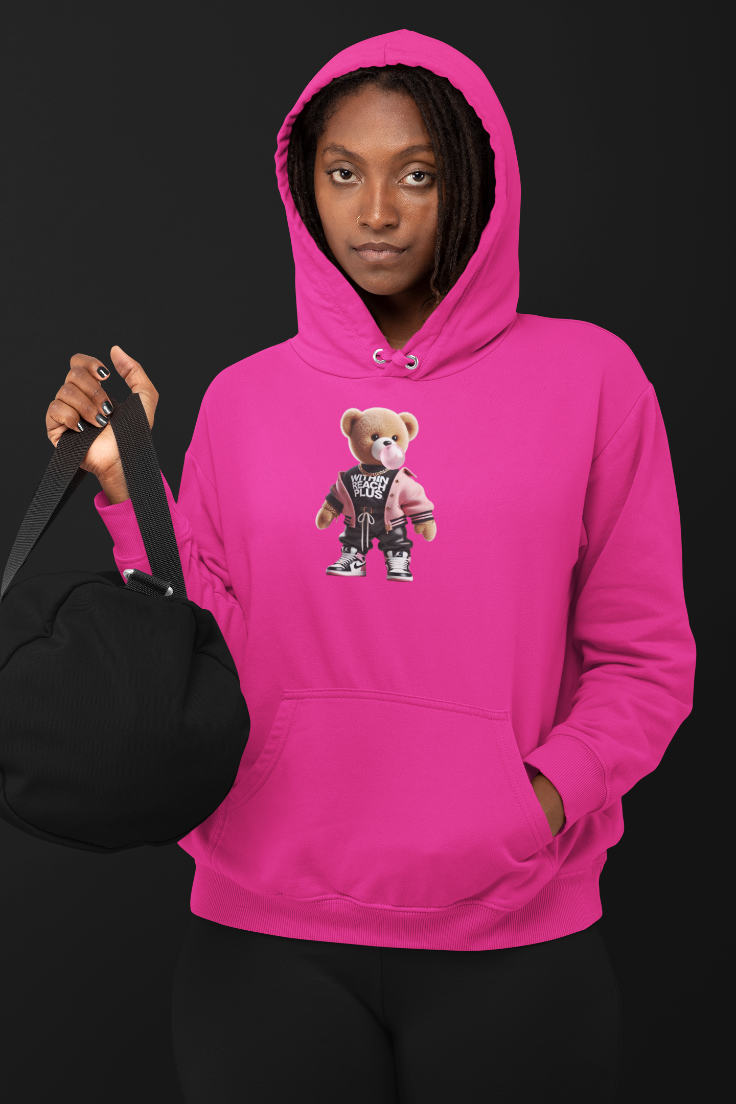 WITHIN REACH PLUS Trendy Bear Graphic Hoodie - Casual Unisex Sweatshirt for Cozy Comfort