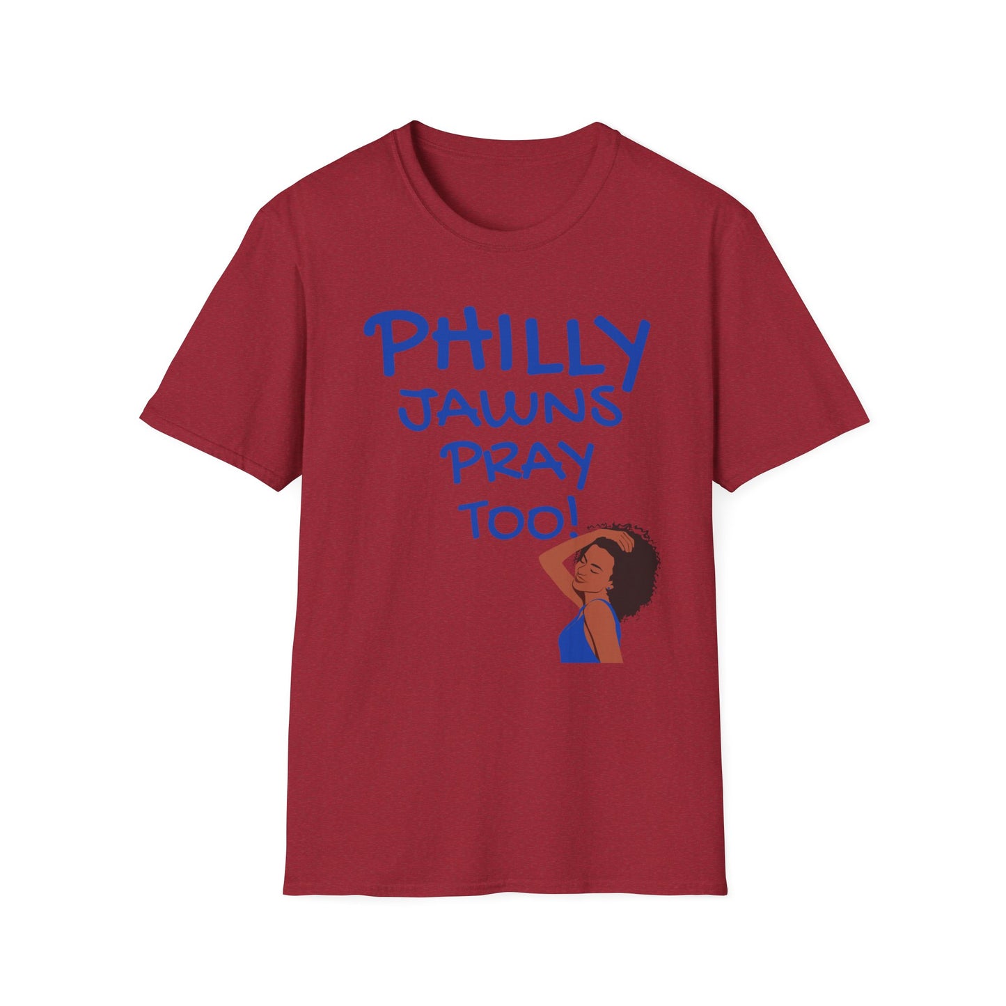 PHILLY JAWNS PRAY TOO BLUE WRITING Unisex Softstyle T-Shirt