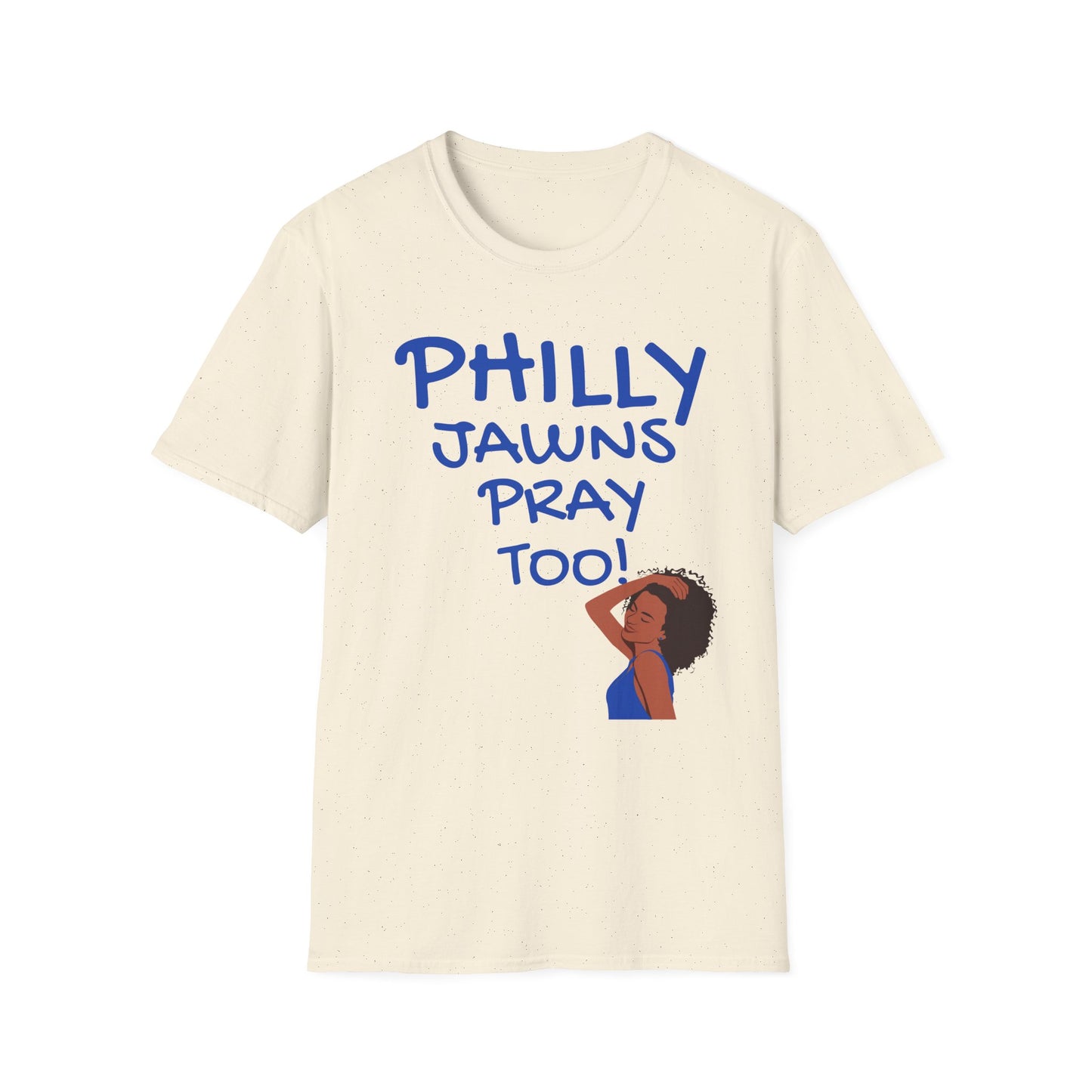 PHILLY JAWNS PRAY TOO BLUE WRITING Unisex Softstyle T-Shirt