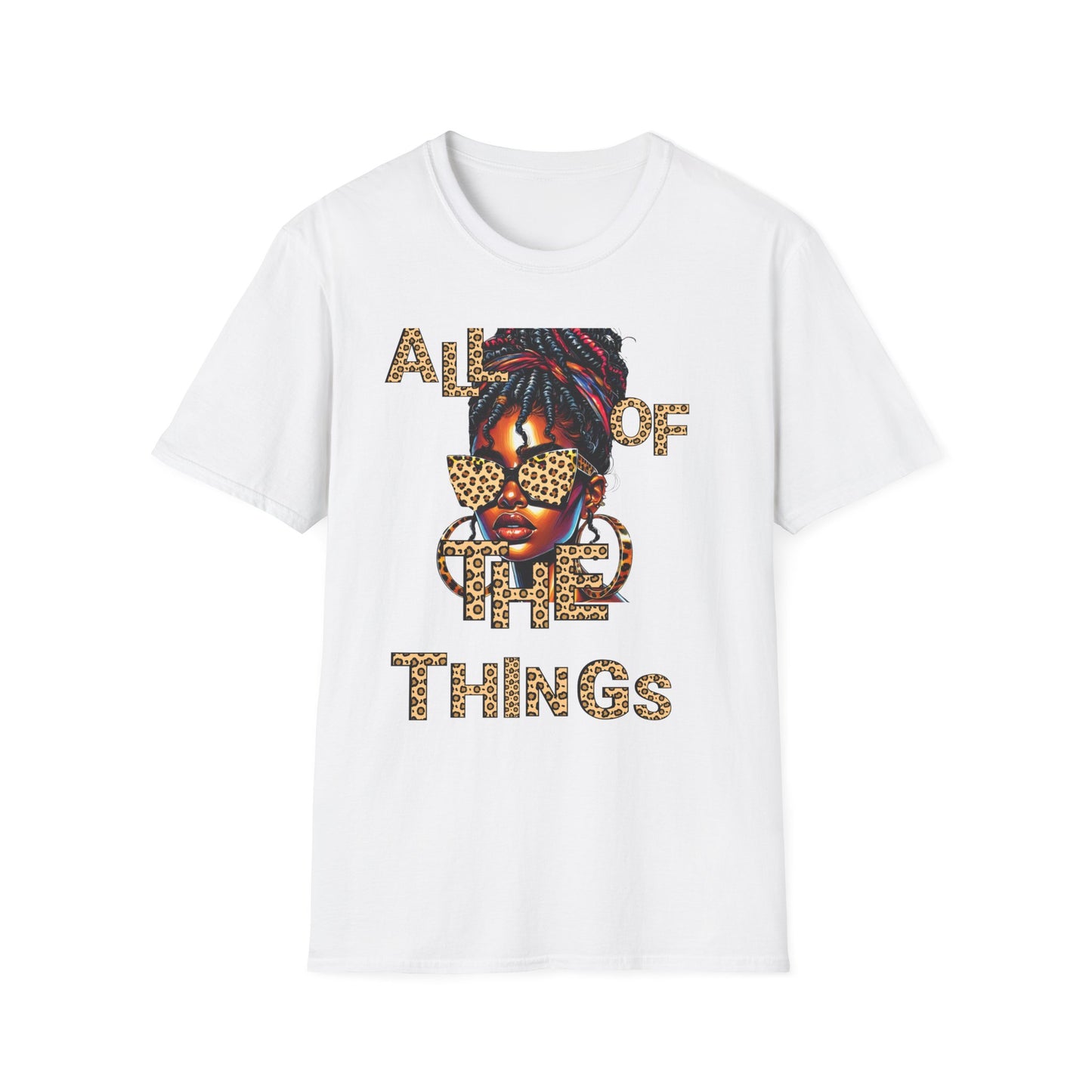 Leopard print All of the Things Unisex Softstyle T-Shirt - Bold Black Girl Graphic Tee