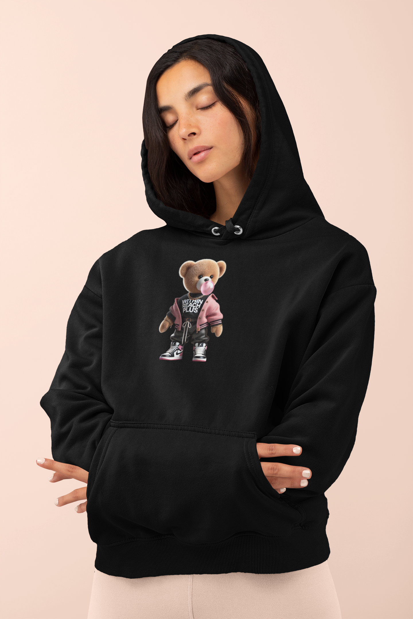 WITHIN REACH PLUS Trendy Bear Graphic Hoodie - Casual Unisex Sweatshirt for Cozy Comfort