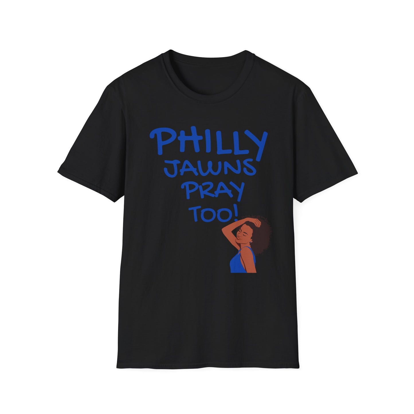 PHILLY JAWNS PRAY TOO BLUE WRITING Unisex Softstyle T-Shirt