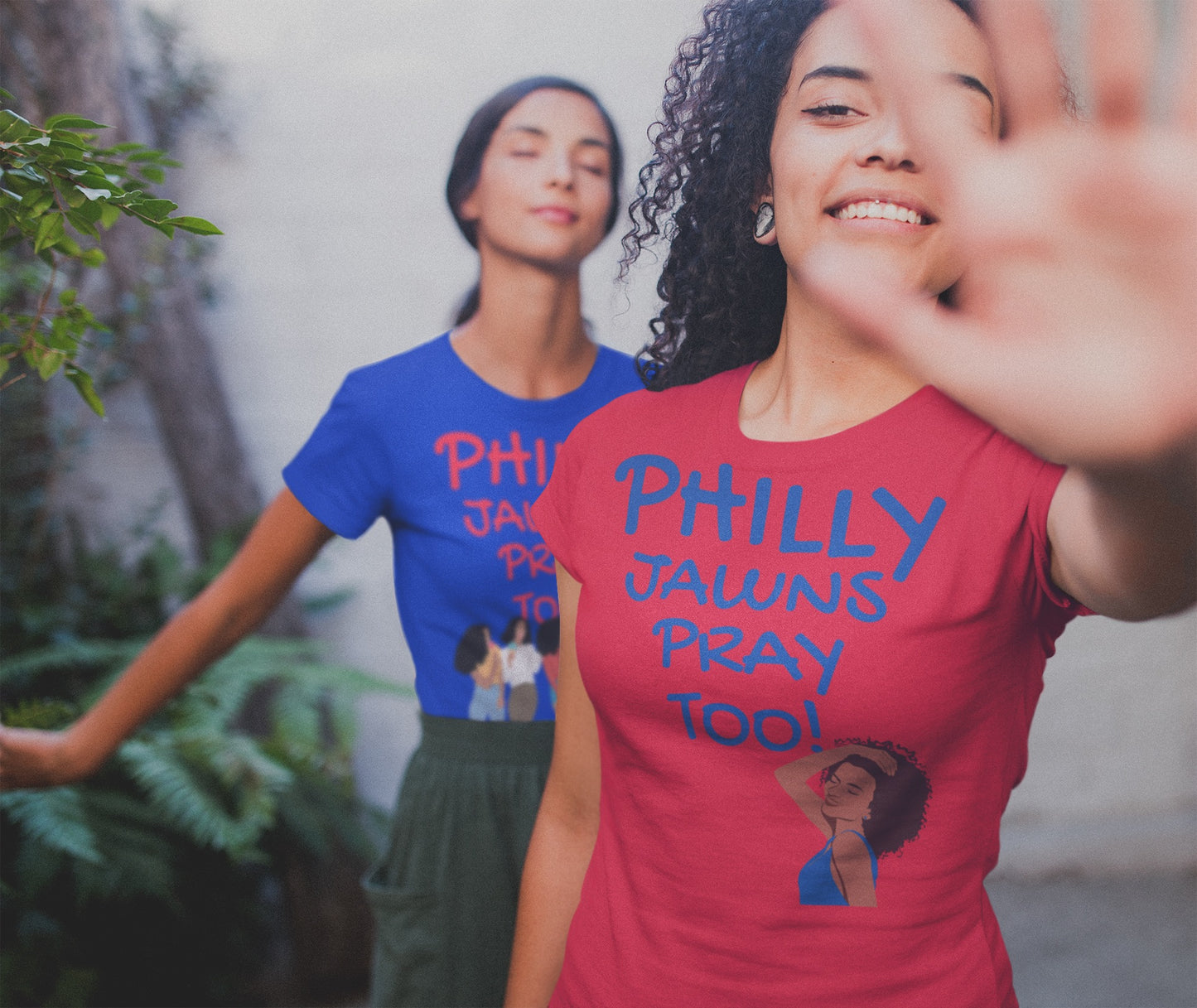 PHILLY JAWNS PRAY TOO BLUE WRITING Unisex Softstyle T-Shirt